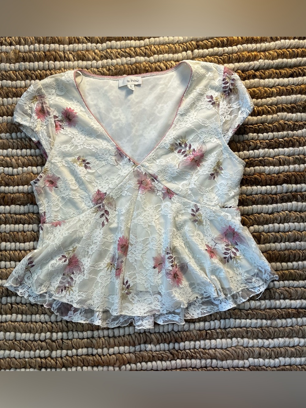 White Lace Floral Print Baby Doll style Flowy Top